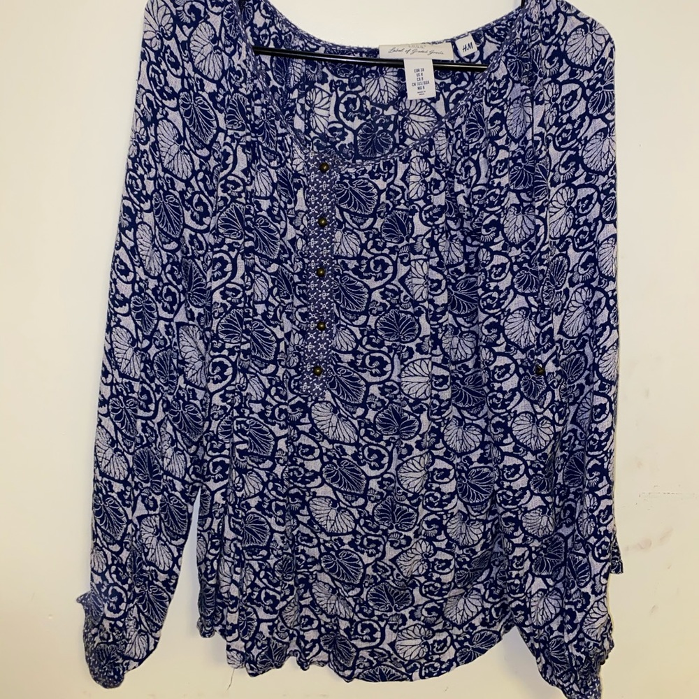 Patterned Long Sleeve Tunic Blouse